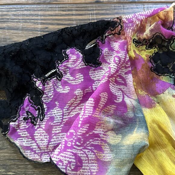 Y2K Mushka Sheer Boho Top Size Small Lace Trim Cinched Waist Flutter Fairycore - Picture 4 of 9